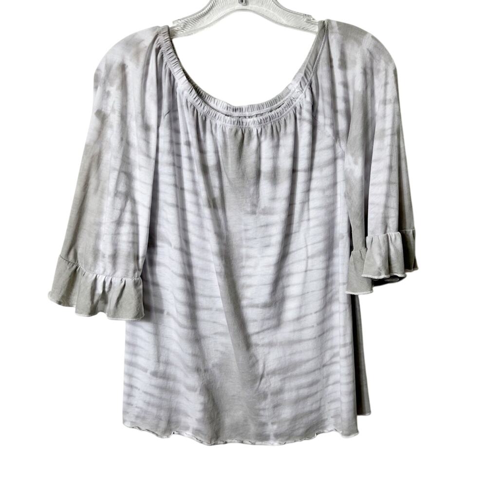 CHASER Grey White Women Blouse Ruffle Sleeve Size Medium